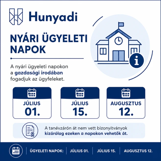 Nyári ügyeleti napok és bizonyítványátvétel