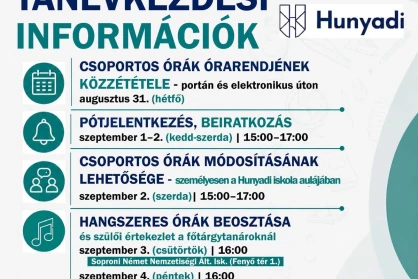 Tanévkezdési tudnivalók a Hunyadi Alapfokú Művészeti Iskolában
